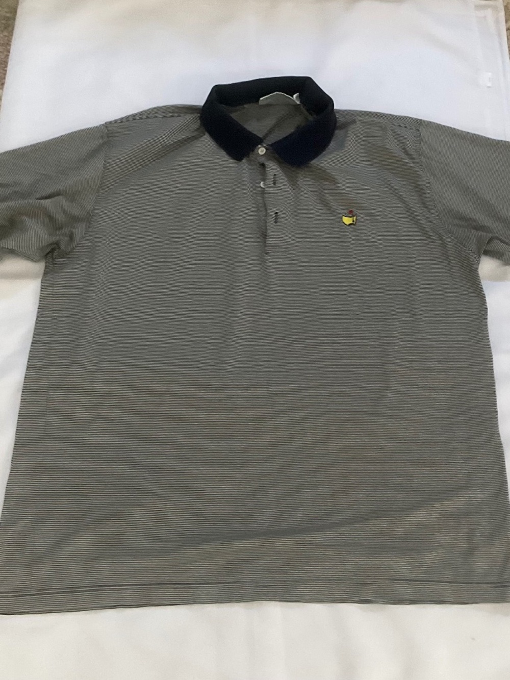 Men’s Masters Blue and Yellow Striped Golf Shirt XL